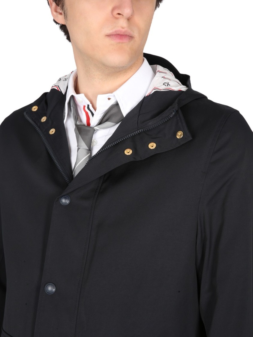 Thom Browne Nylon Parka With Front Pockets And Hood In Blue