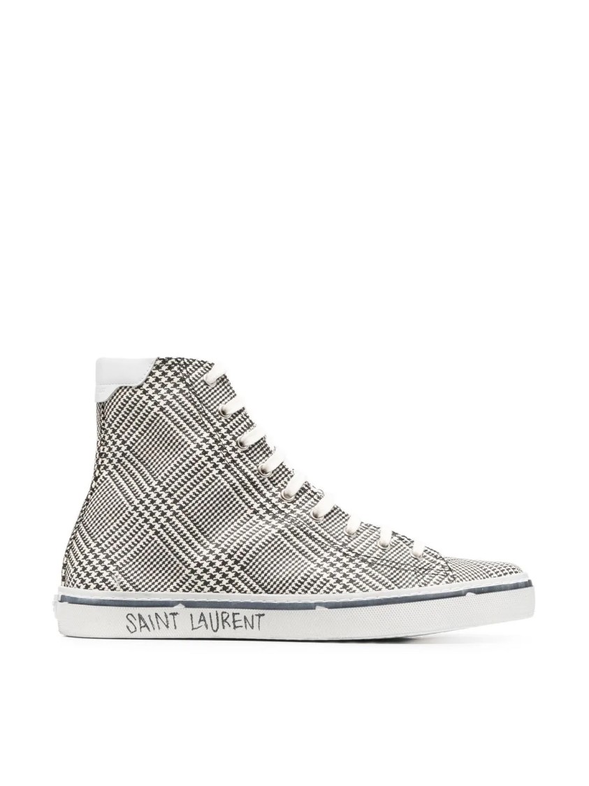 Saint Laurent Malibu Signature Logo Mid-top Sneakers In Gray