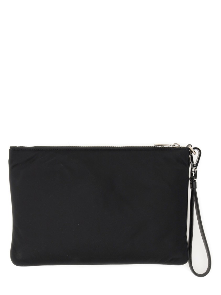 Dolce & Gabbana Black Pouch With Contrasting Rubberized Logo In Nylon In Black