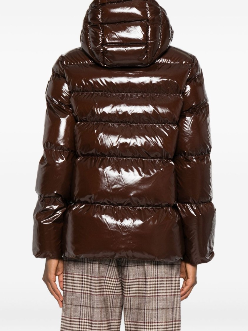 Pinko Oversized Glossy Brown Quilted Down Coat With Hood In Brown