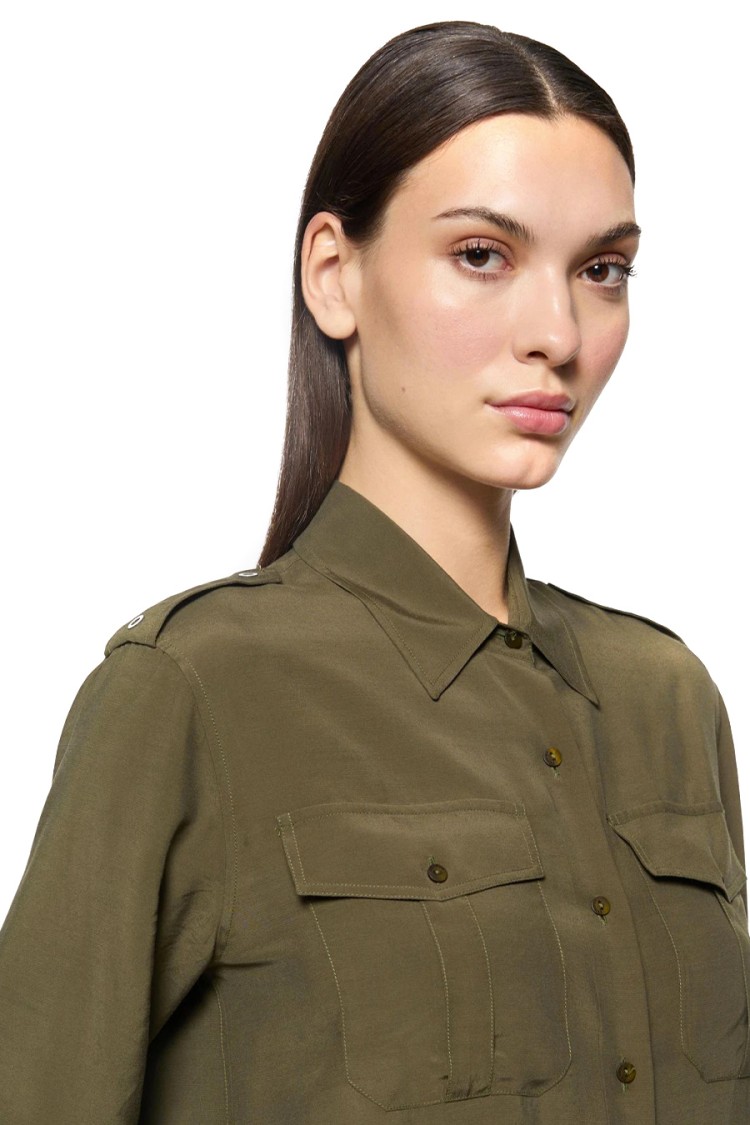 Dondup Vibrant Green Button-up Shirt With Epaulets And Dual Chest Pockets