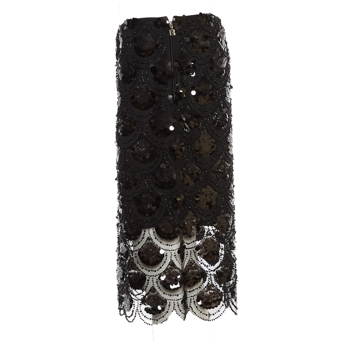 Rotate Birger Christensen Sequined Scalloped Midi Skirt In Black