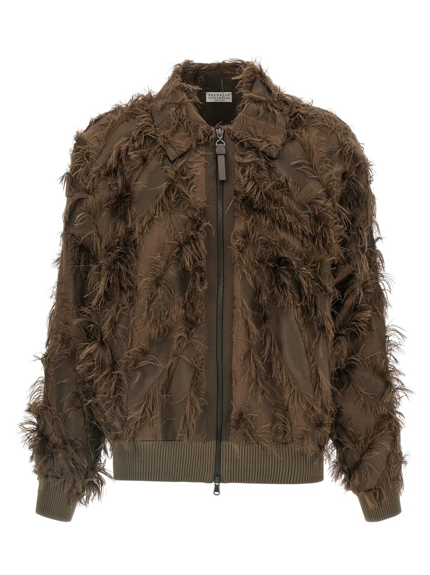Brunello Cucinelli Dracaena' Fil Coupé Bomber Jacket In Brown