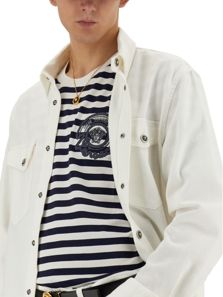 Shop Versace Striped T-shirt In Multicolor