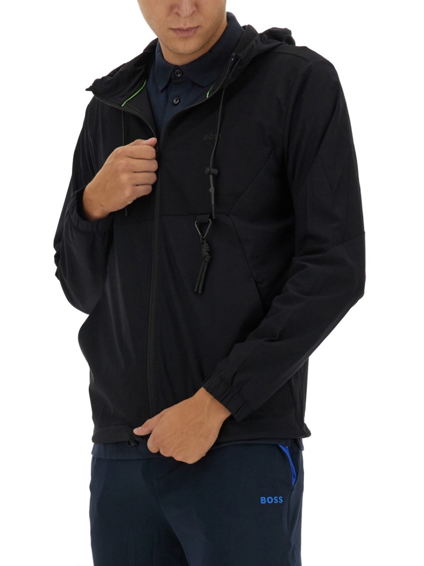 Hugo Boss Regular-fit Zip-up Hoodie With Quick-dry Performance In Black