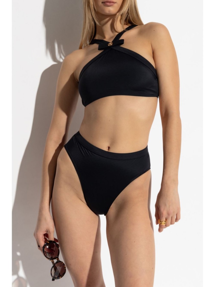 Versace Black High-waisted Bikini Bottom In Black