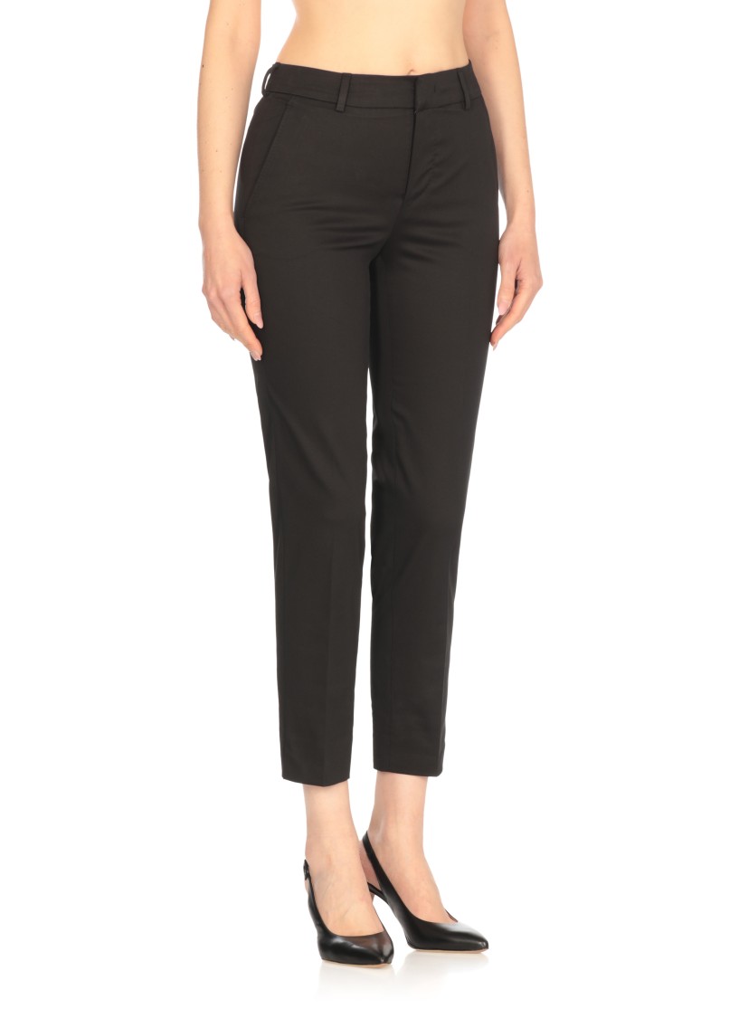 Pt Torino Tailored Black Cotton Pants With Front Fastening And Pocket Detail