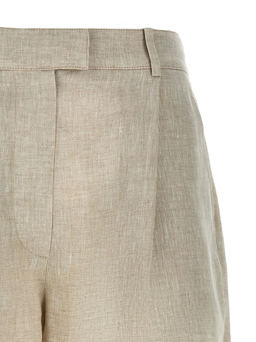Brunello Cucinelli Tailored Linen Shorts With Hook In Neutral