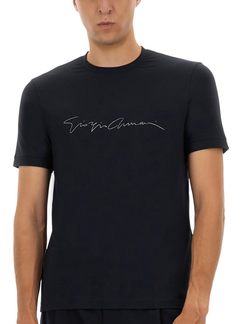 Giorgio Armani Men Signature Logo T-shirt In Black