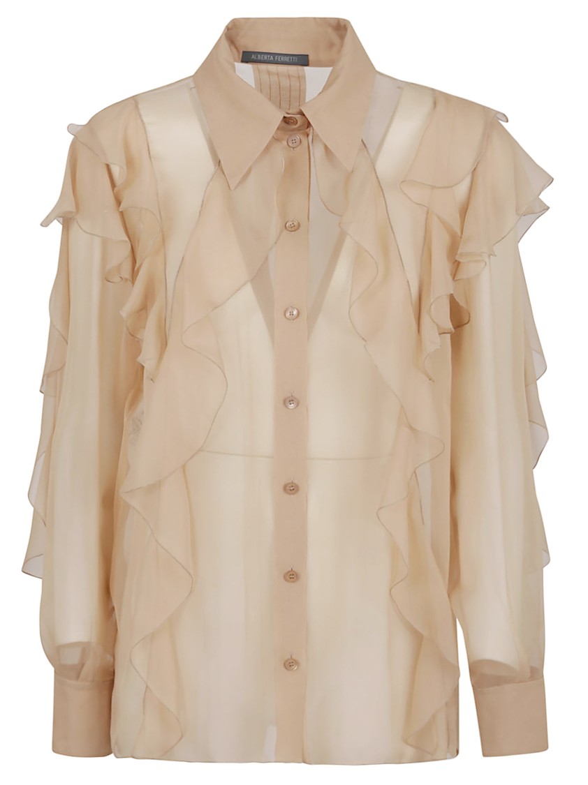Alberta Ferretti Sheer Chiffon Shirt Collared Neck