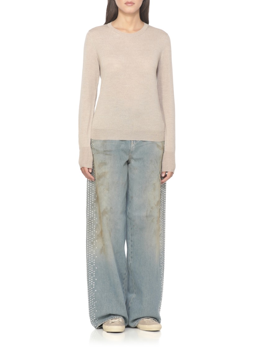 Golden Goose Lightweight Wool Crewneck Sweater With Ribbed Trims In Neutral