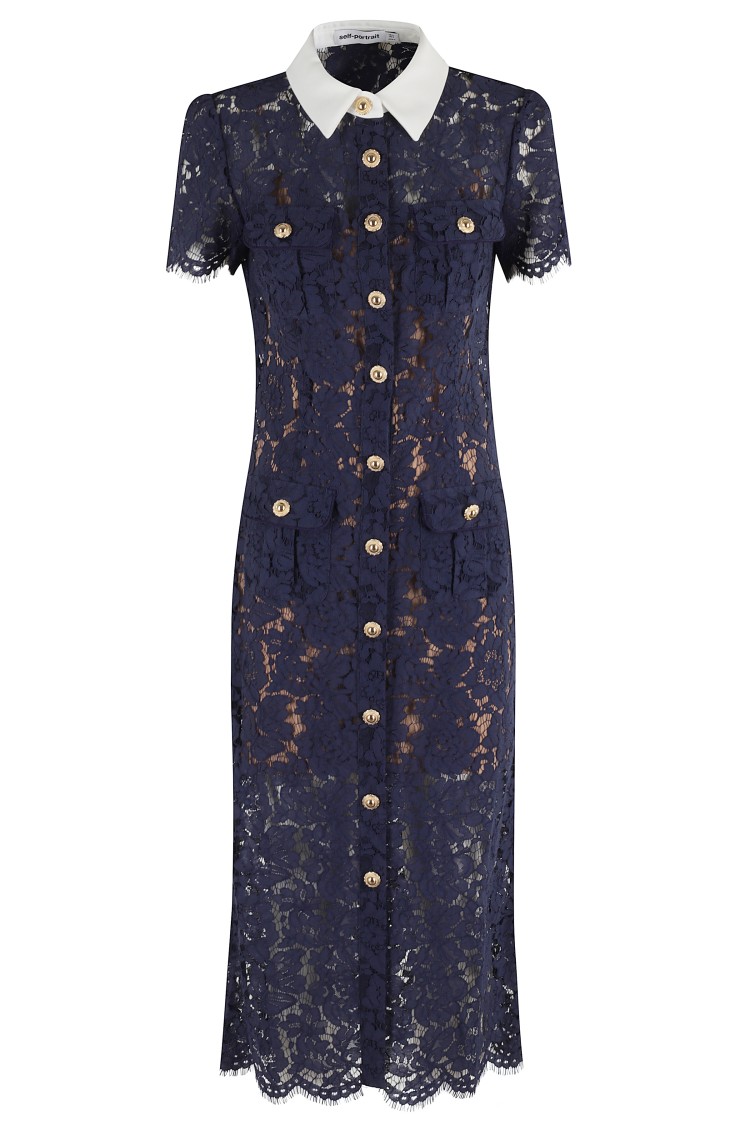 Self-portrait Lace Contrast Collar Midi Dress