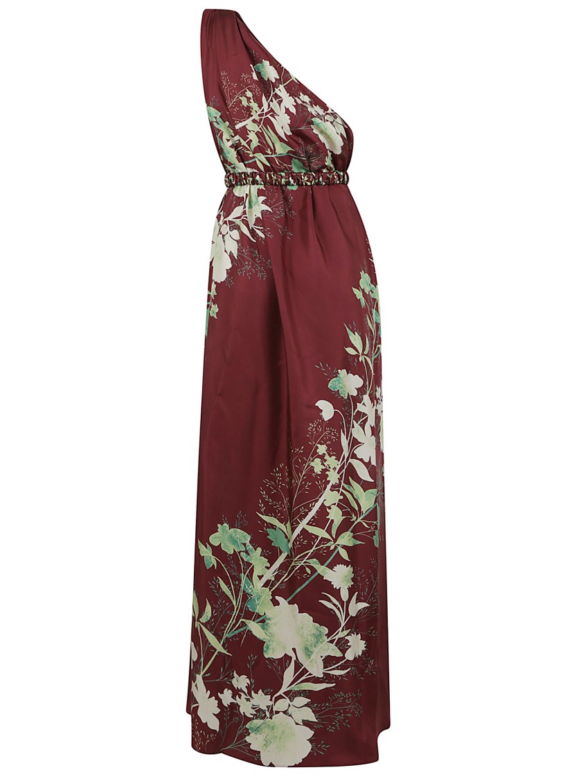 La Doublej La Double J One-shoulder Floral Print Silk Dress In Brown