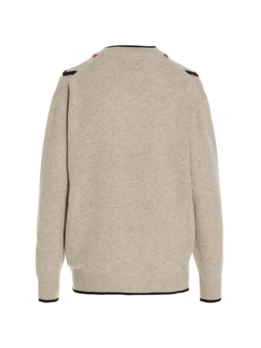 Plan C Geometric Pattern V-neck Knit Sweater In Neutral