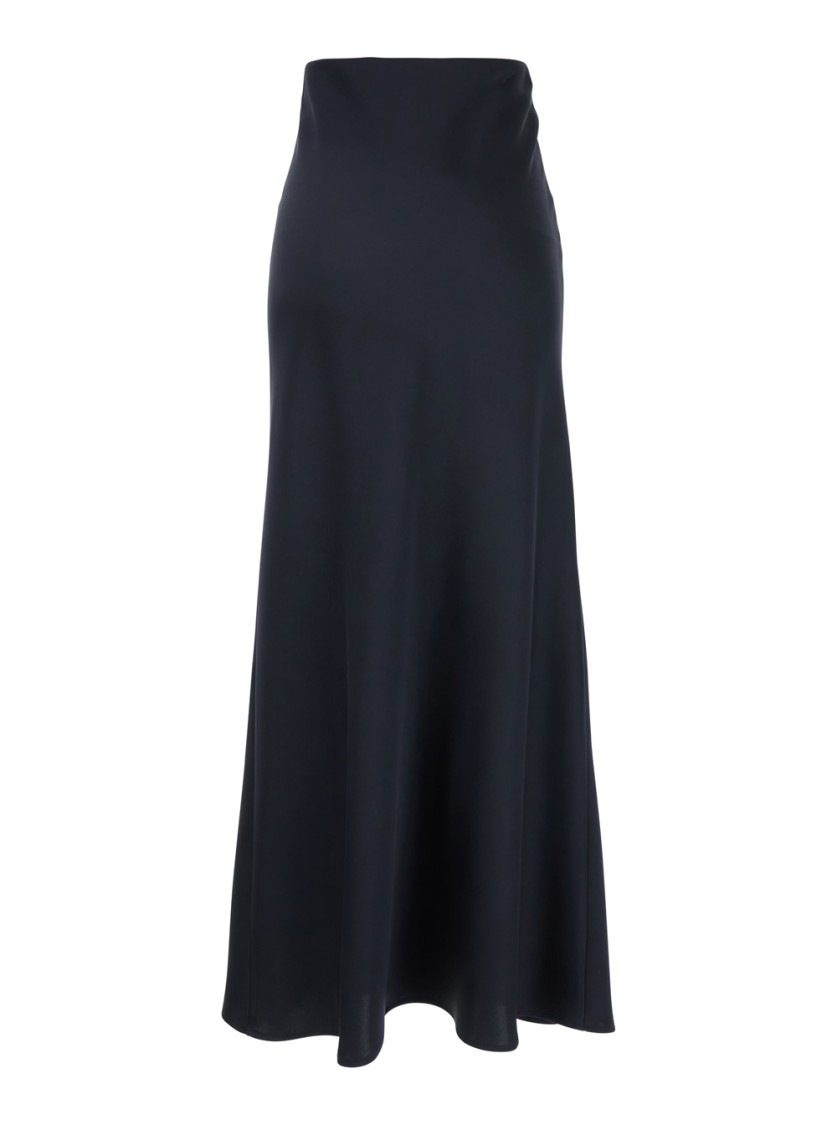 Plain Blue Long Skirt With Volant Detail At The End In Blue