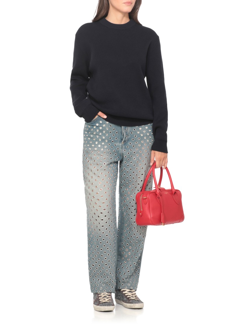 Golden Goose Black Merino Wool Sweater With Golden Applications For Women In Black