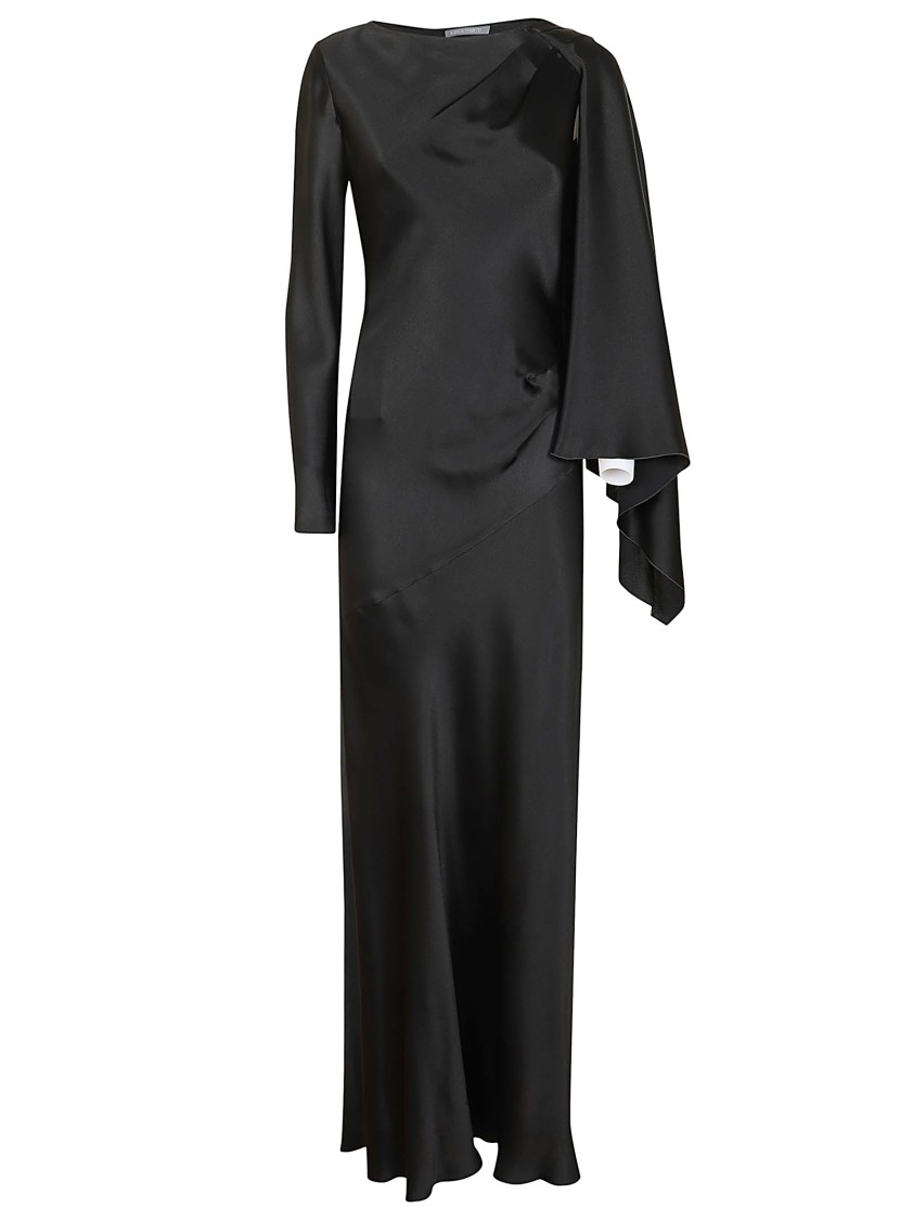 Alberta Ferretti One-shoulder Black Evening Dress With Flowing Cape Sleeve In Black