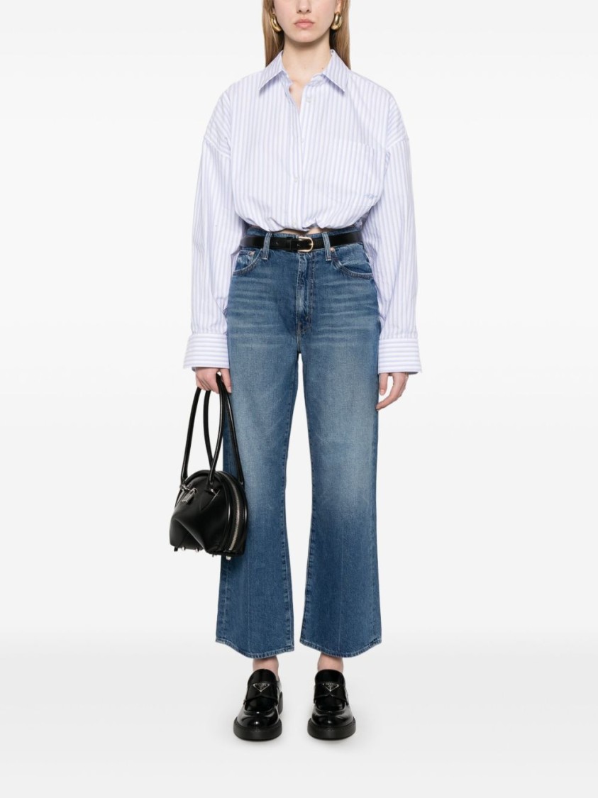Mother High-waisted Cropped Jeans In Blue Denim In Blue