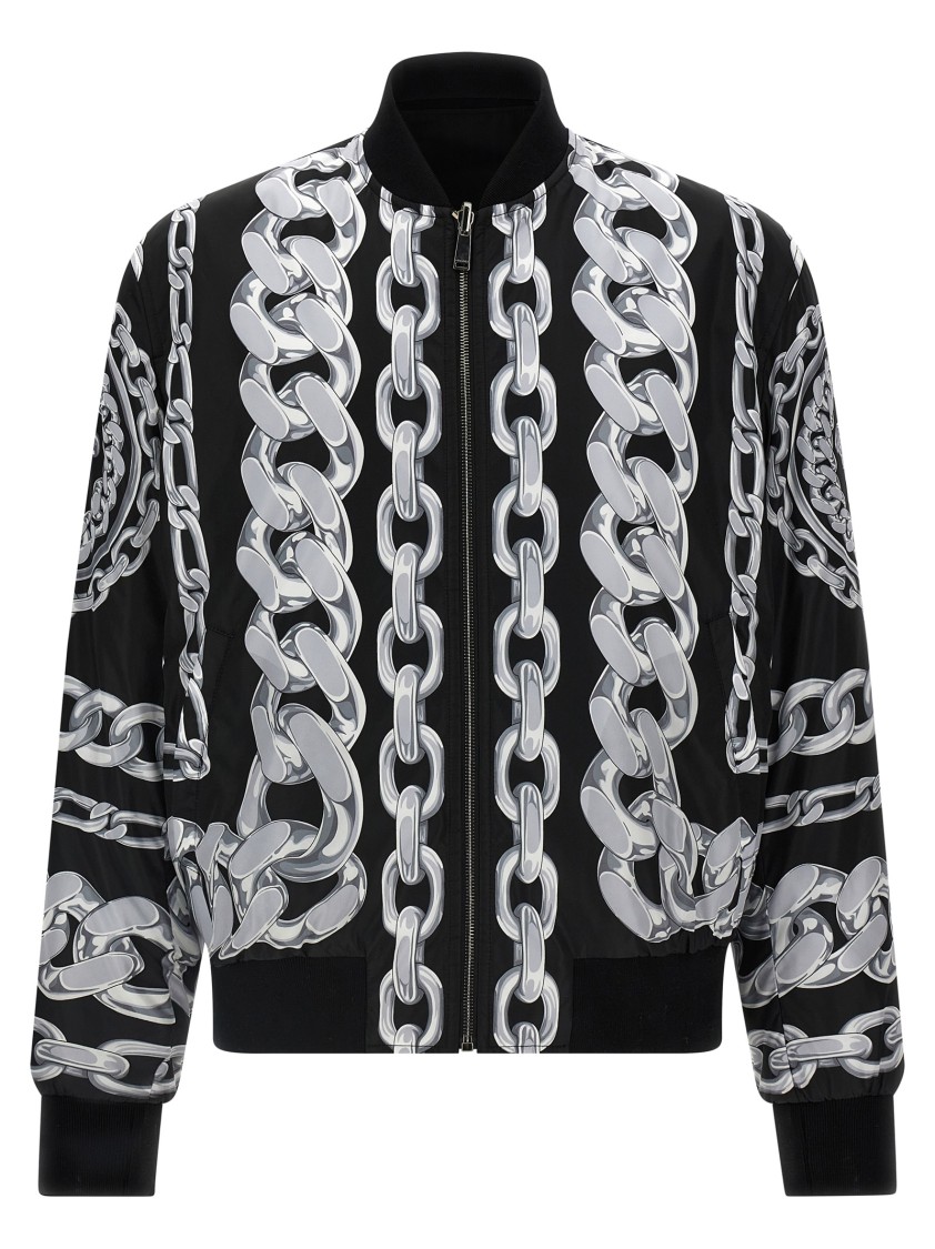 Versace Reversible Padded Printed Shell Bomber Jacket In Black
