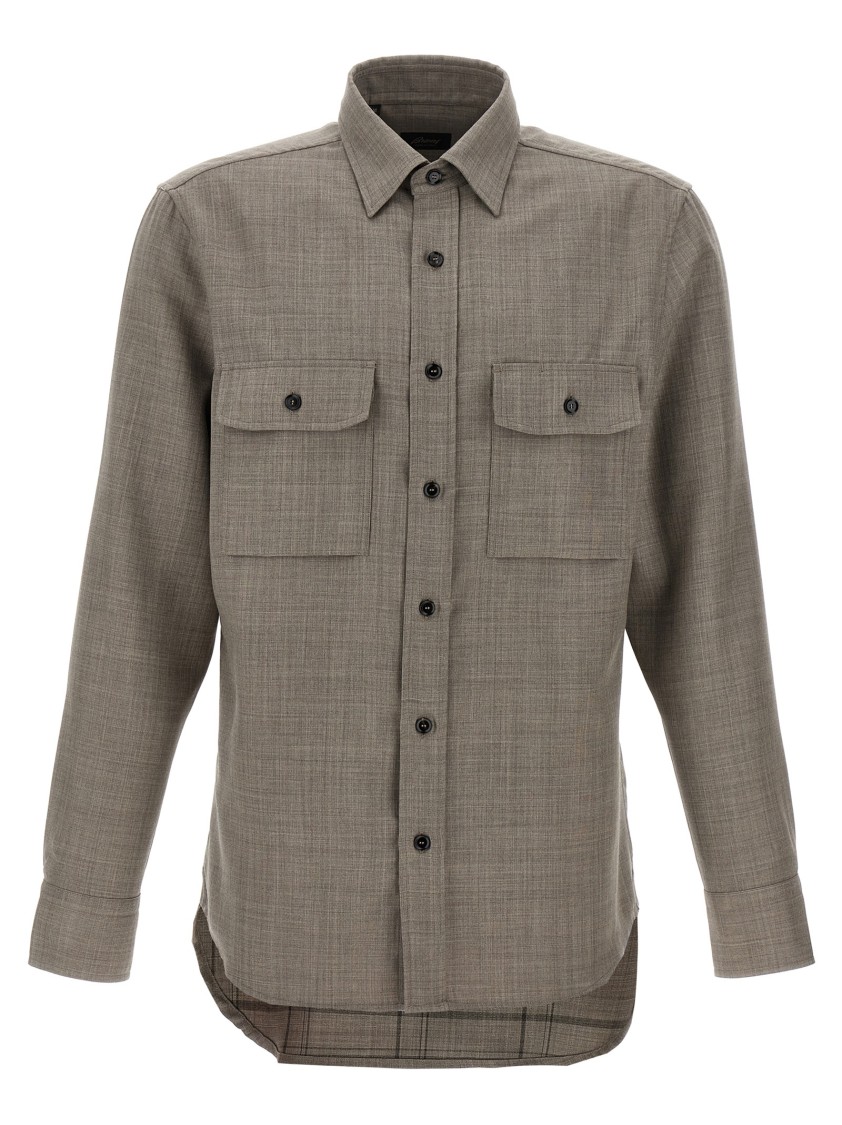 Brioni Military Style Shirt With Pockets And Long Sleeves In Gray
