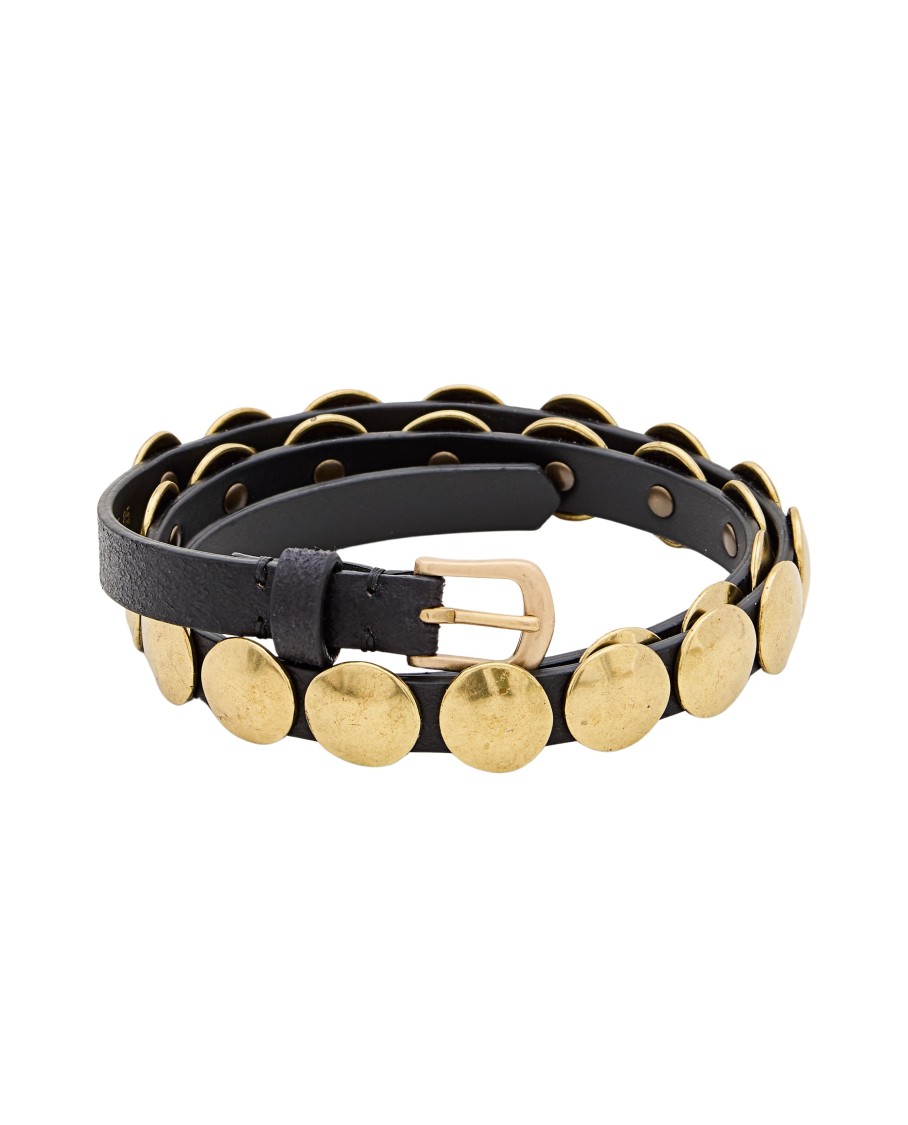 Golden Goose Belt Trinidad Thin Washed Leather Flesh Side With Studs In Black