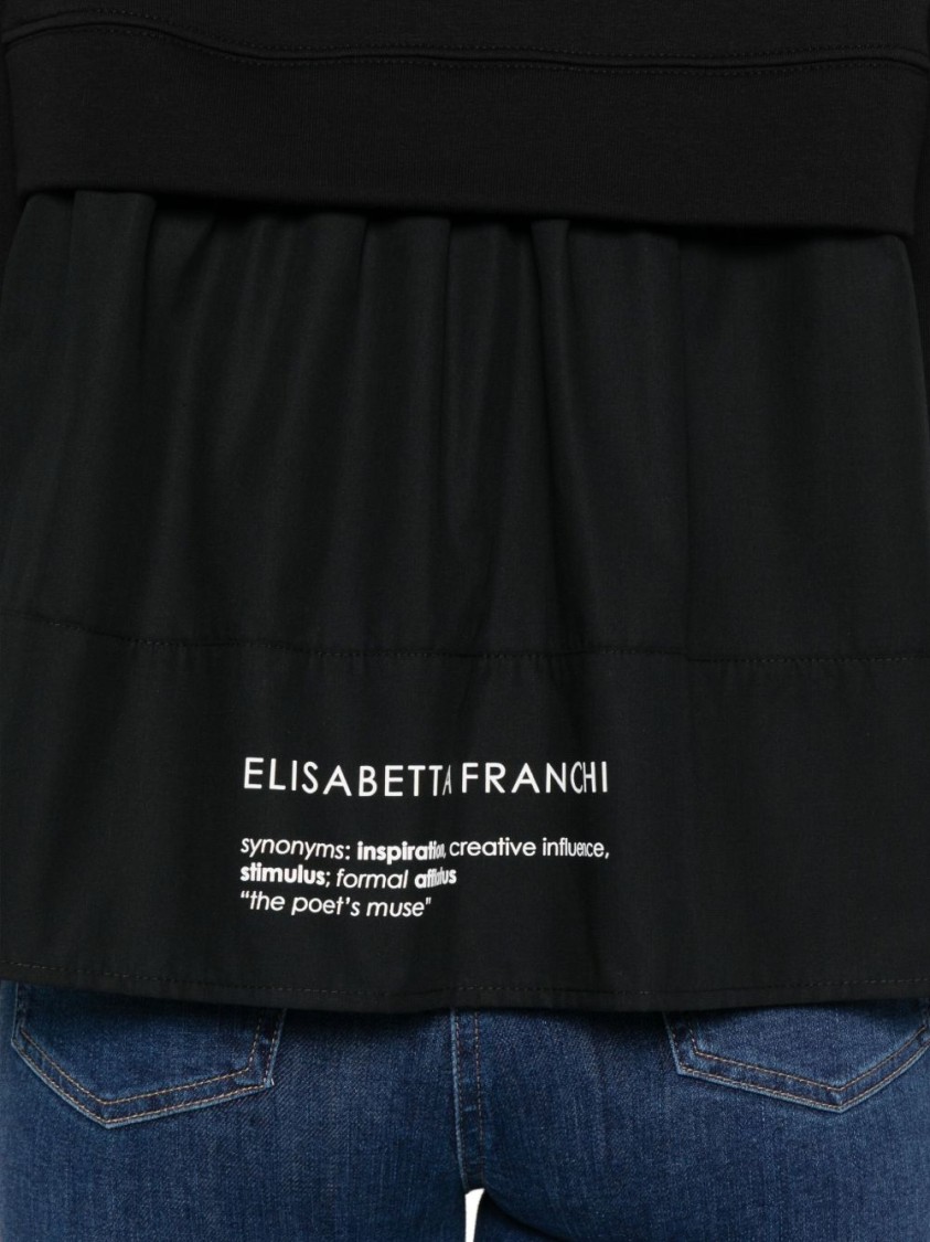 Elisabetta Franchi Layered Black Sweater With Ruffled Hem In Black