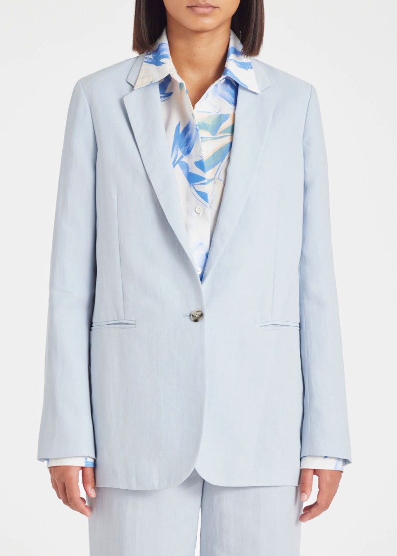Paul Smith Pale Blue Linen Blazer With One-button Closure In White