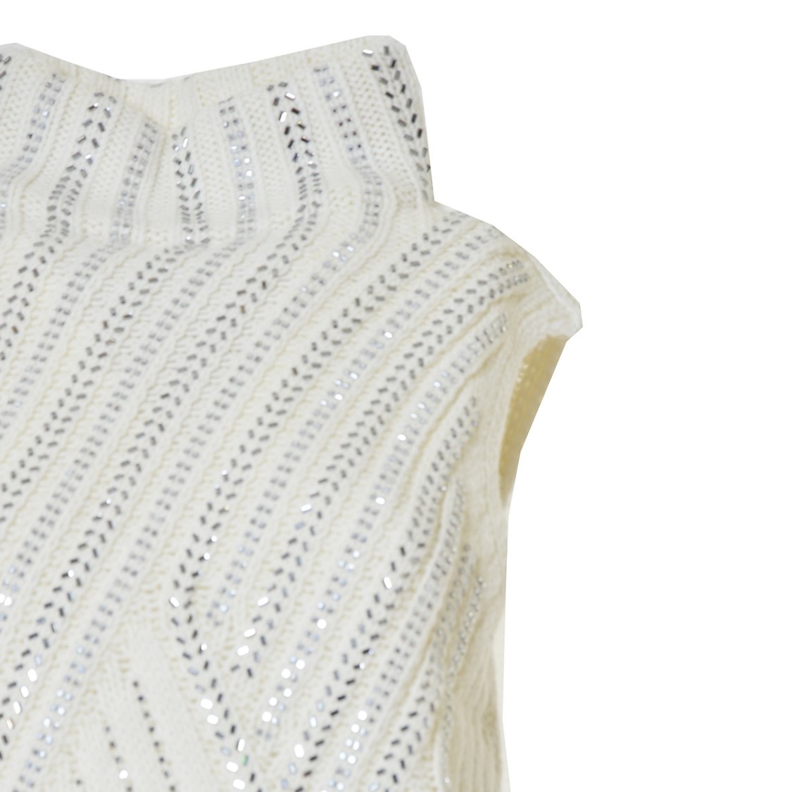 Ermanno Scervino Cream Virgin Wool Vest With Crystals In White