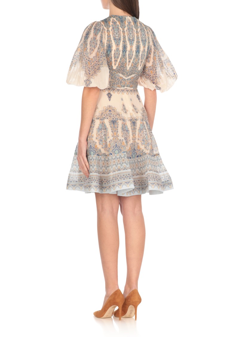 Zimmermann Ivory Pleated Mini Dress In Gray