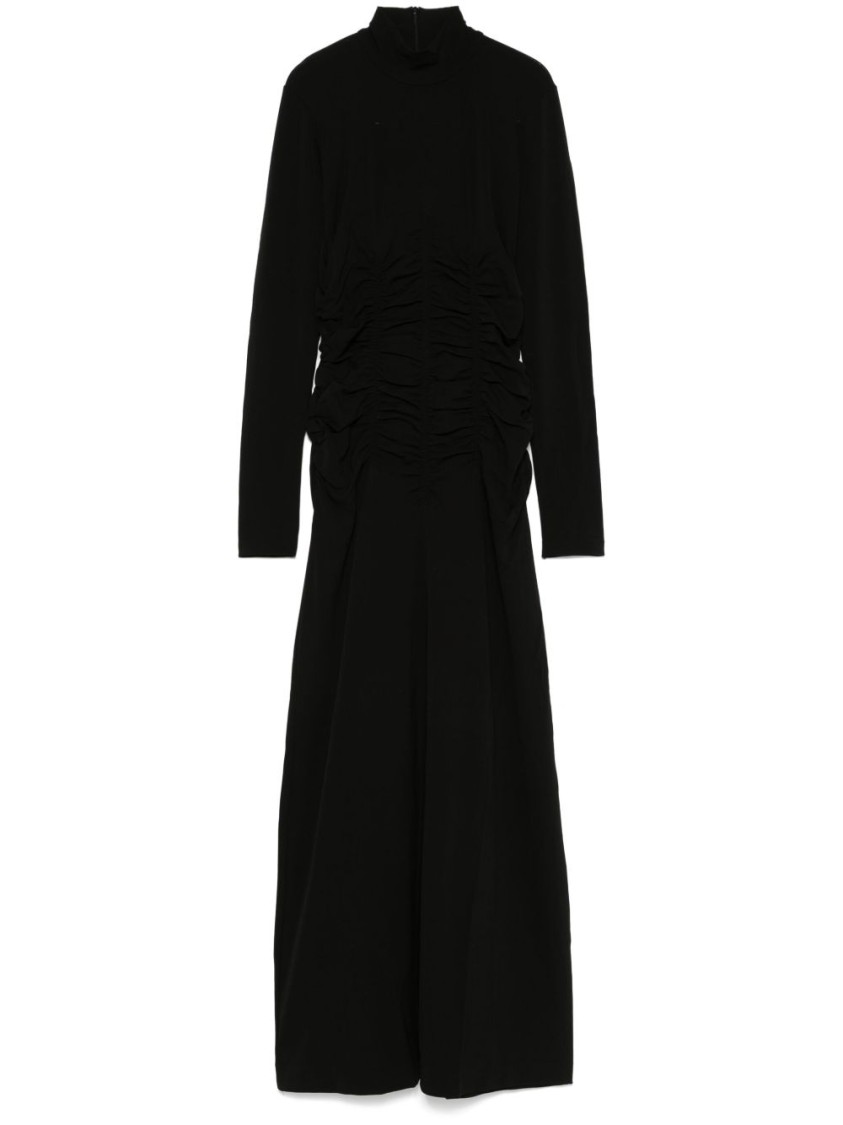 Bite Studios Ruched Long Sleeve Jersey Turtleneck Dress In Black