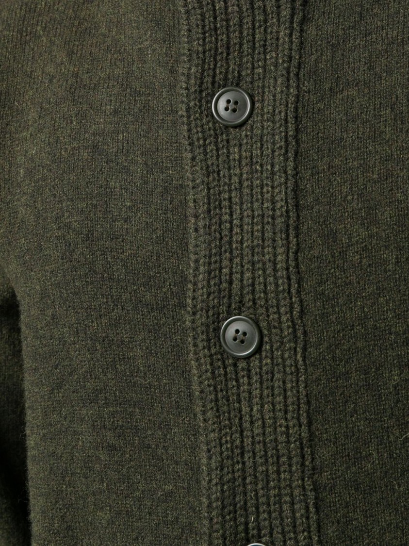 Barbour Seaweed Green Button-front Knit Sweater With Ribbed Detailing In Black