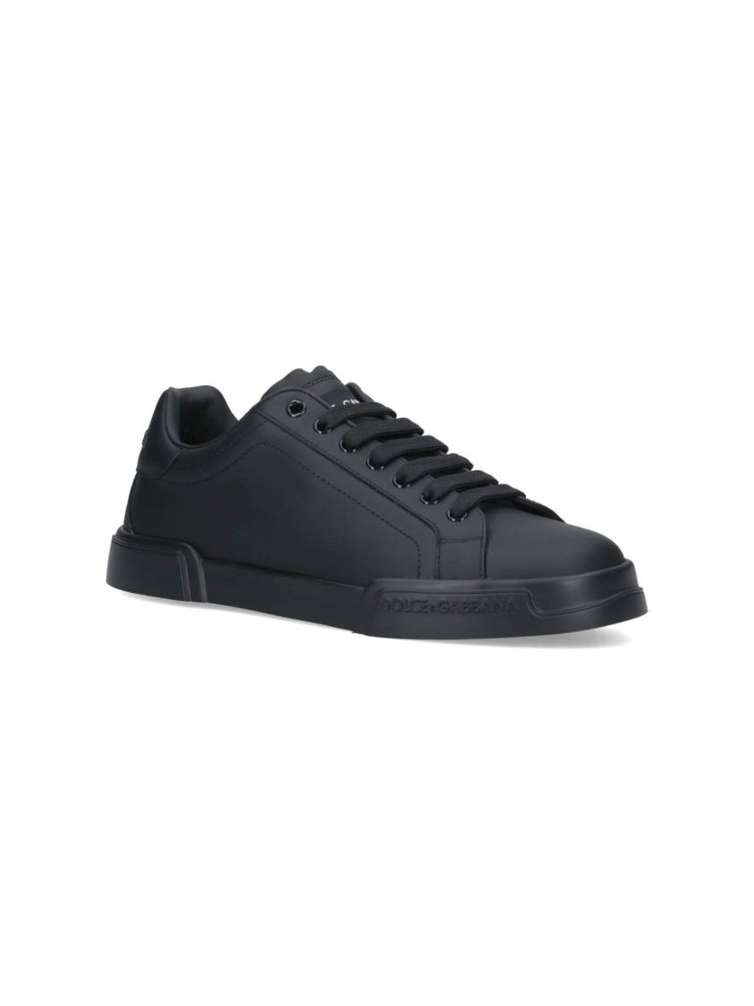 Dolce & Gabbana Portofino Light Black Sneakers With Logo Patch On The Tongue And Tonal Logo Lettering On The Heel In In Black