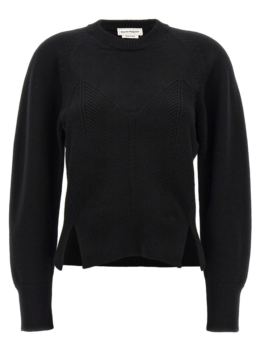 Alexander Mcqueen Chevron Corset Sweater In Wool In Black