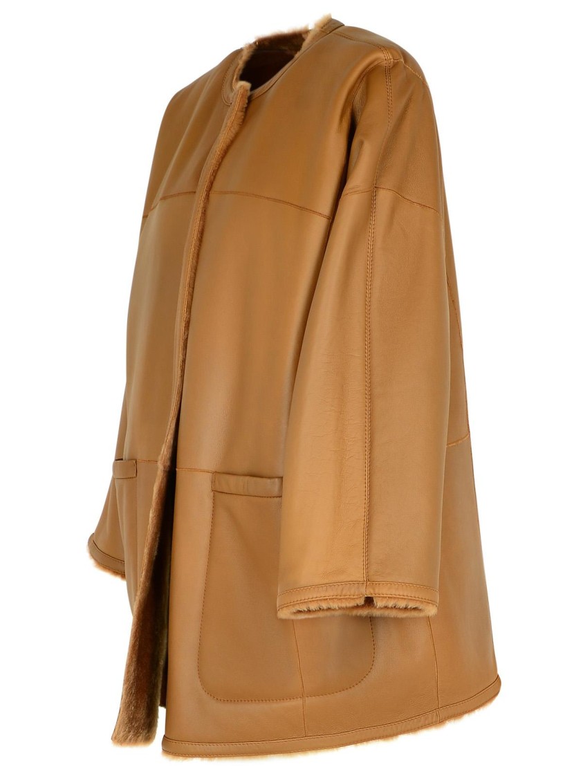 Shop Max Mara Santos' Reversible Brown Shearling Sheepskin