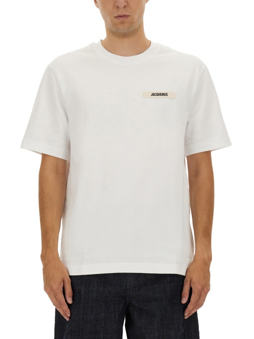 Jacquemus Le T-shirt Gros Grain Beige T-shirt With Logo Patch On The Front In Cotton Man In Black