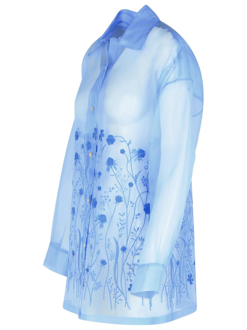 P.a.r.o.s.h Fiori Light Blue Silk Shirt In Blue