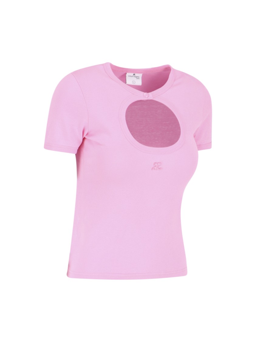 Shop Courrèges Cut-out Design Pink Cotton T-shirt