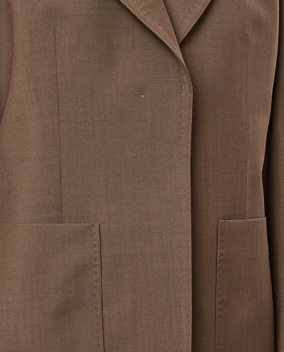 Fendi Tailored Waisted Blazer With Embroidered Logo In Brown