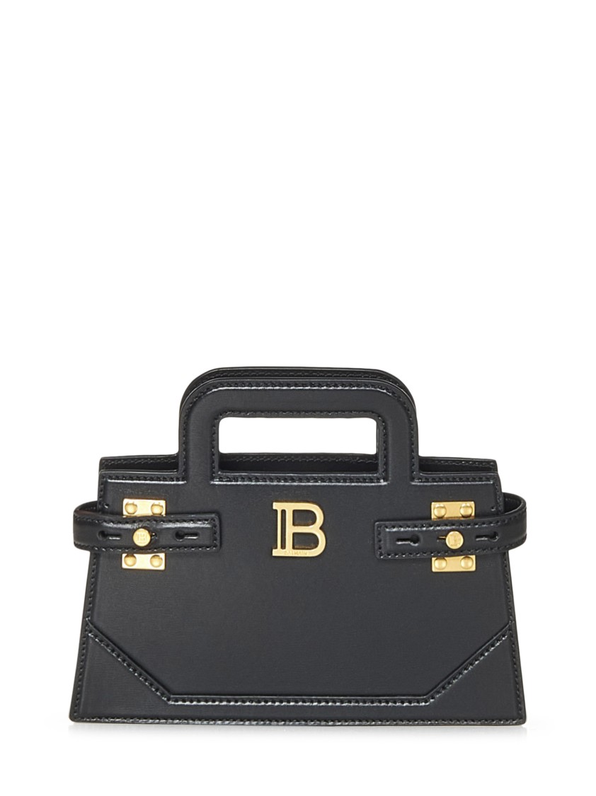 Balmain Structured Small B-buzz Handbag In Calf Leather In Gray