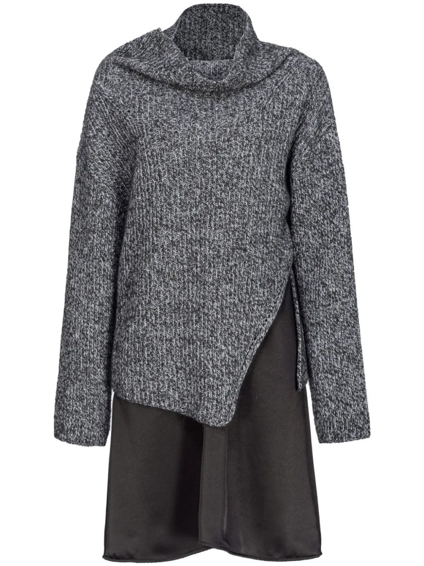 Pinko Bimaterial Dress With Wool Blend Sweater In Gray