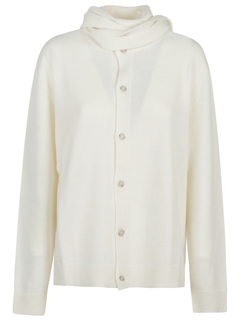 Mm6 Maison Margiela Mm6 By Maison Margiela Button-down Minimalist Wool Cardigan With Textured Knit Finish In White