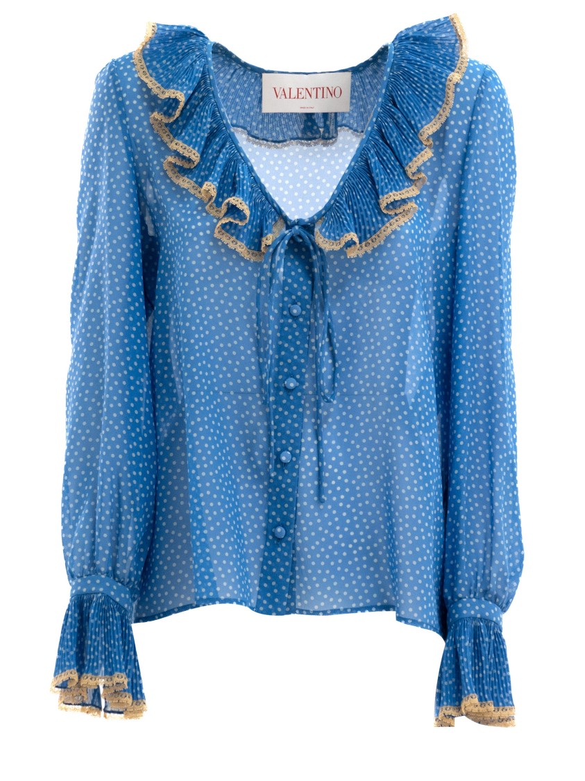 Shop Valentino Blue Silk Polka Dot Blouse