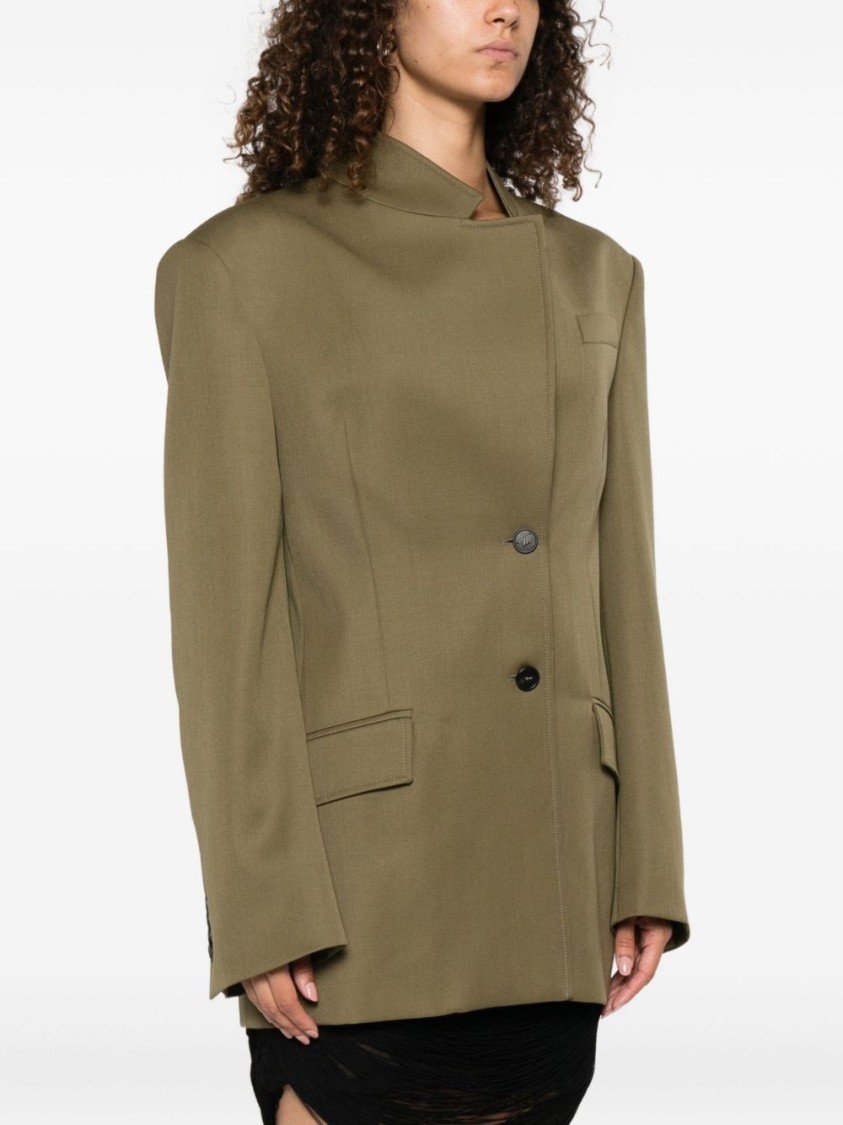 Attico Green Jacket With Asymmetric Closure On The Front In Green