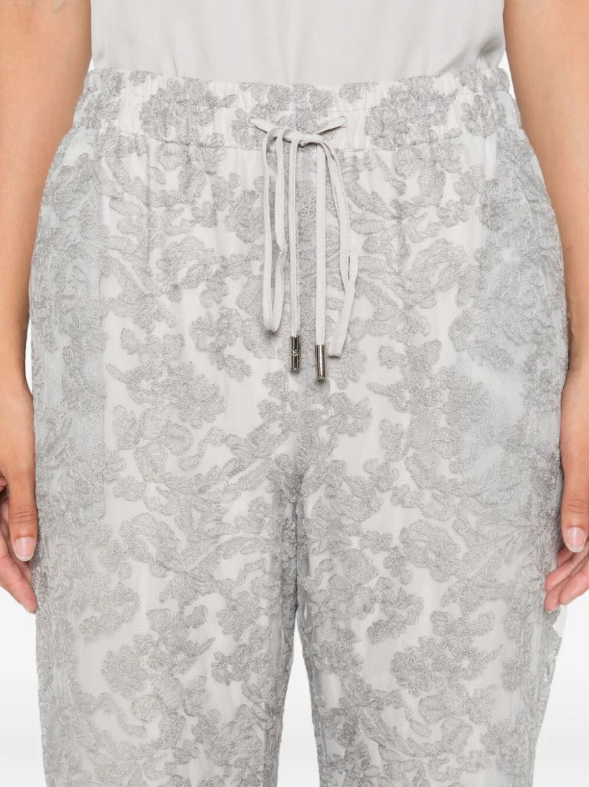Ermanno Scervino Wide-leg Pants With Delicate Lace Overlaywaistband In Gray