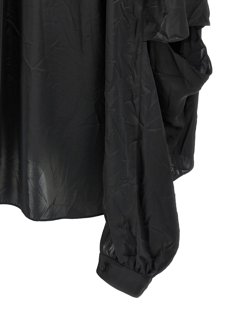 Balenciaga Satin Blouse With Bow And Cut-out Sleeves In Black