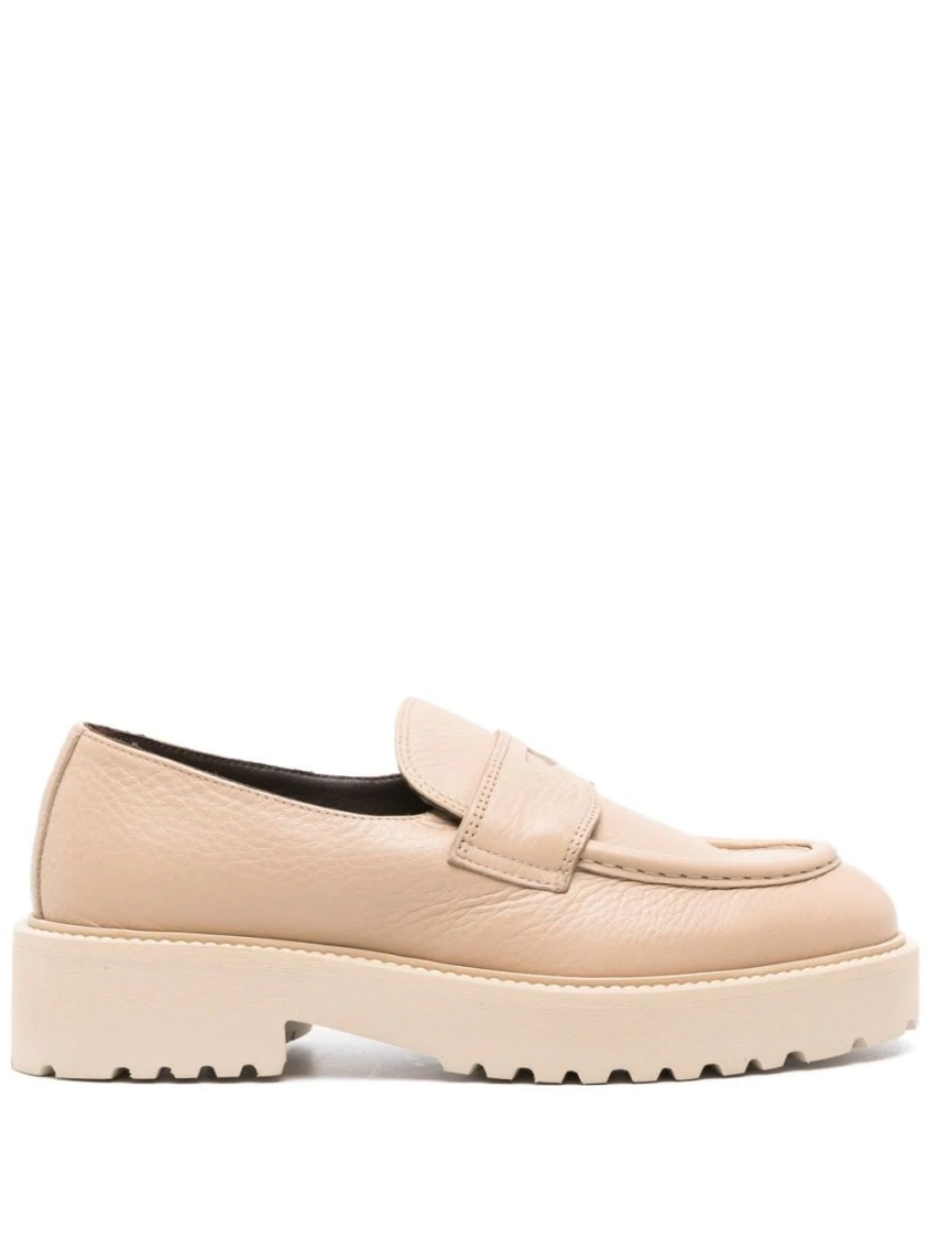 Doucal's Beige Loafers With Rounded Toe And Strap In Neutral