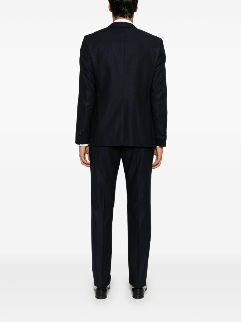Shop Tagliatore Blue Tailored Suit With Satin Lapel And Shoulders