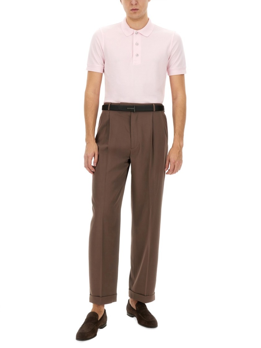 Tom Ford Classic Piquet Polo With Three-button Placket In Pink