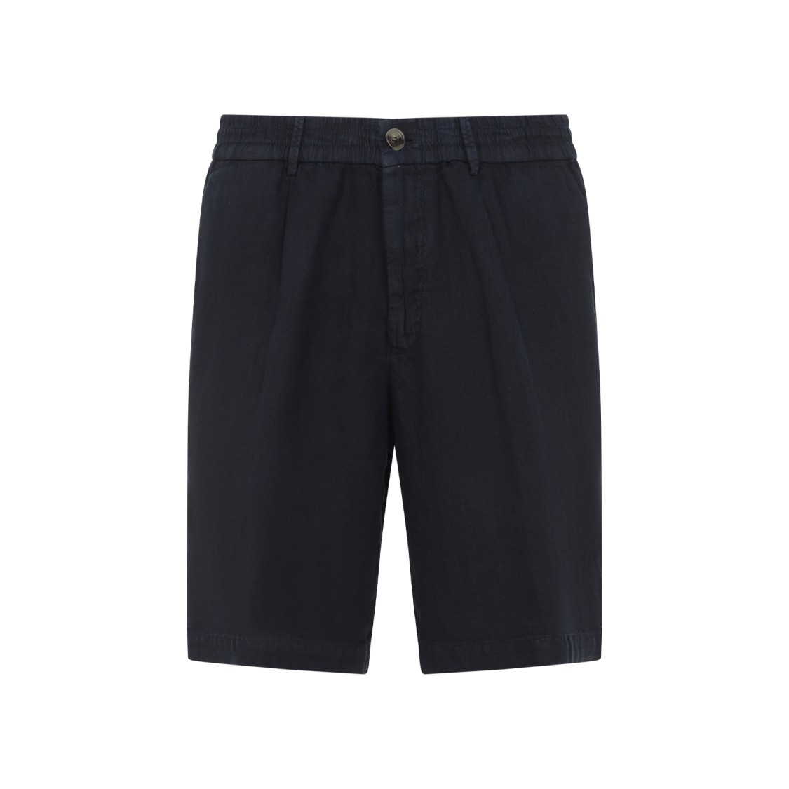 Brunello Cucinelli Elastic Waistband Linen Bermuda Shorts In Blue