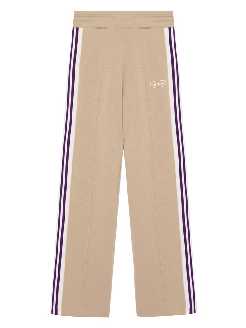Shop Autry Relaxed Fit Beige Knit Joggers With Striped Bands In Neutrals
